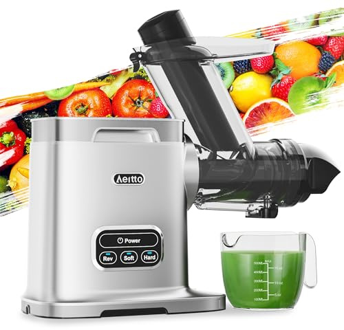 Aeitto Cold Press Juicer Machines, 3.6 Inch Wide Chute, Large Capacity, High Juice Yield, 2 Masticating Juicer Modes, Easy to Clean Slow Juicer for Vegetable and Fruit, Silver