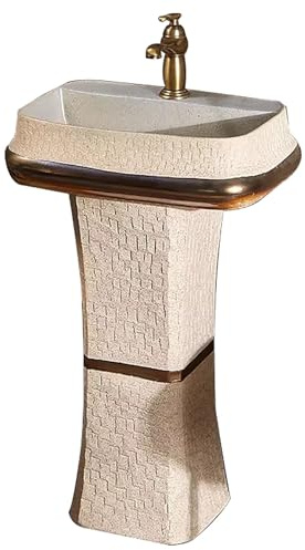 Lavabo de Pedestal de Piedra Tallada – Retro Lavabo para Baño, Terraza o Exterior | Lavabos de Baño Elegante, Pedestal Cerámico Vintage