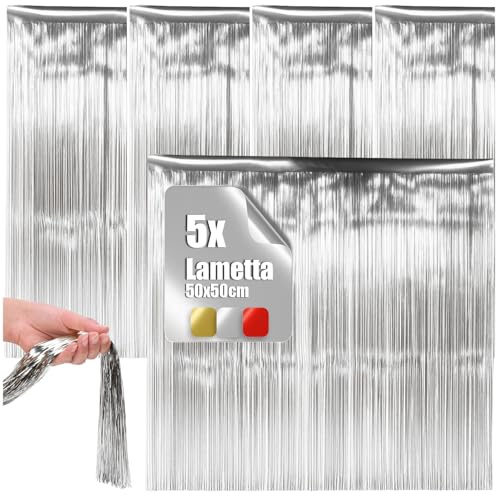 com-four® 5X Lametta - silberfarbene Lametta Girlande für Weihnachten - Christbaumschmuck für den Tannenbaum - Lametta-Vorhang mit glatten Fäden (silberfarben Premium - 5 Stück)