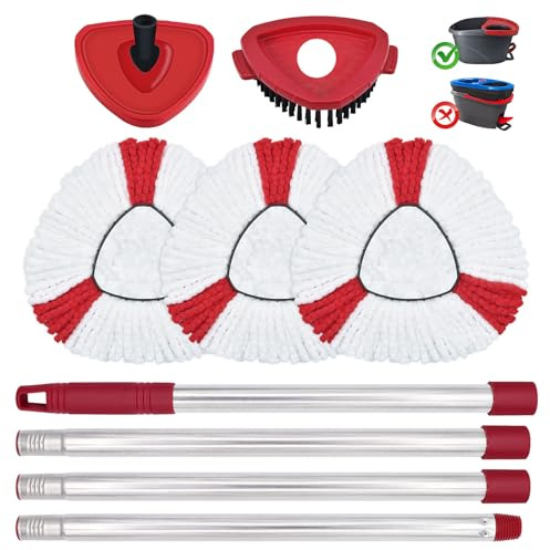 DLAIMI Spin Replacement Mop Head, Rotate Mop Base, Cleaning Brush, Compatible With Vileda (Red)