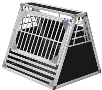 Alpuna Transportbox N31 – Aluminium Hundebox 72×88×72 cm – Auto Hundebox mit Notausstieg, sicherer Hundetransport im Kofferraum mit Stoßstangenschutz