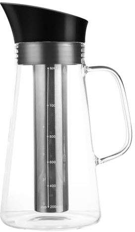 TOKIDNY Cafetera de Vidrio Borosilicato Resistente al Calor con Filtro Integrado Jarra para Infusiones y Café Frío Capacidad Diseño Transparente Fácil de Limpiar