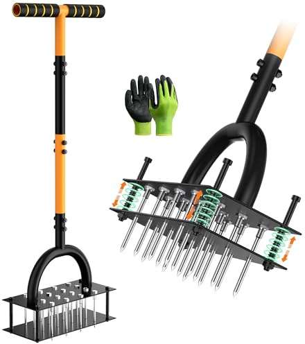Grenebo Aeratore per prato – Aeratore per prato – Aera e scioglie il terreno per un flusso d'aria ottimale, aeratore manuale in metallo per prato (nero e arancione)