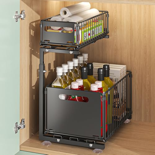Purova Köksskåp, organisatör med justerbar höjd 41–49 cm, 2 våningar, utdragbar kökshylla, bänkskiva, metall, diskbänk för badrum, kök (L-lager)