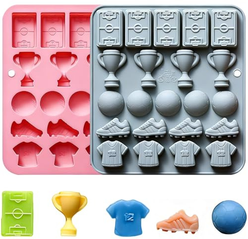 YXHZVON Silicone Chocolate Mould, Pack of 2 Football Candy Moulds, Silicone, Non-Stick Ice Cube Trays, Flexible Baking Moulds for Gummy Bears
