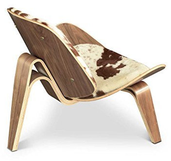 NEUERRAUM Gepolsterter Kuhfell Sessel Pony Lounge Chair mit echtem Walnuss Holz.