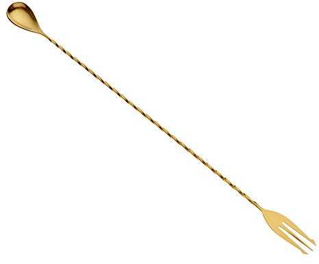 Barfly Bar Spoon with Fork End, 15 3/4 (40.0 cm), Gold Plated, Stainless Steel, 39.88 x 2.54 x 1.27 cm