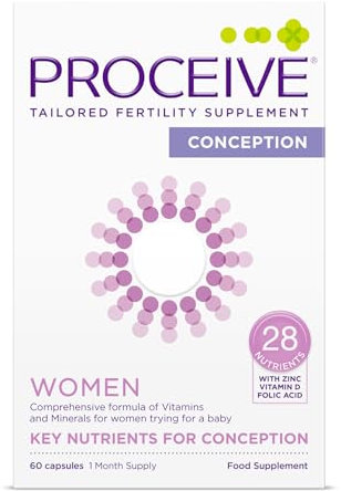 Proceive® Fertility Supplements for Women - Conception Vitamins for Trying to Conceive - Contains Zinc, Folic Acid, Vitamin D - 60 Capsules (1 Month Supply) - Vegan