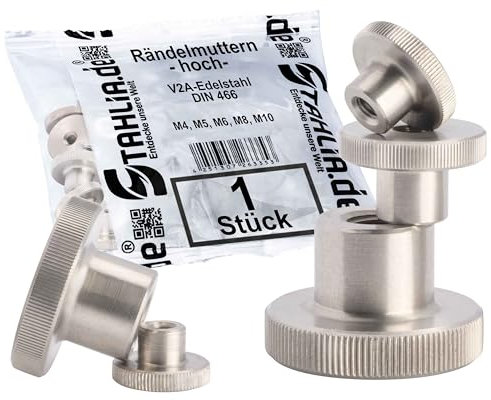 Stahlia Rändelmutter M4 Edelstahl V2A Muttern Set (1 Stück) hohe Form DIN 466 Gewindemutter gerändelt für metrische Schraubgewinde & Gewindestangen