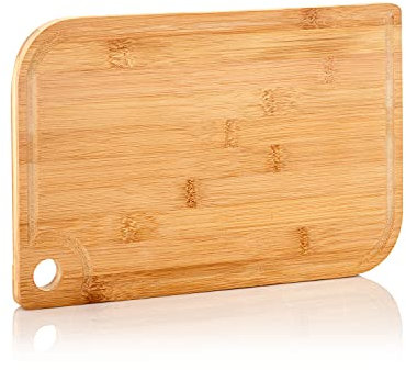 bambuswald© Tagliere Ecologico di Bambù con Scanalatura di Gocciolmento, Tagliere Professionale ed Ecologico al 100% per Carne, Verdure e Formaggio, Taglia S: 28x18x1,5 cm