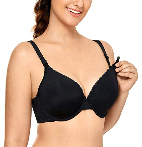 CALVENA Women's Full Sling Lightly Padded Underwire Maternity Nursing Bra for Breastfeeding Black 40DD