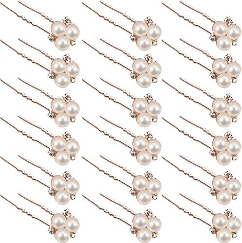 WILLBOND 18 Pcs Pearl Hair Pins Bridal Wedding Hair Accessories Rhinestone Crystal Bobby Clips for Brides Bridesmaids Flower Women Girls Decorative(Rose Gold)