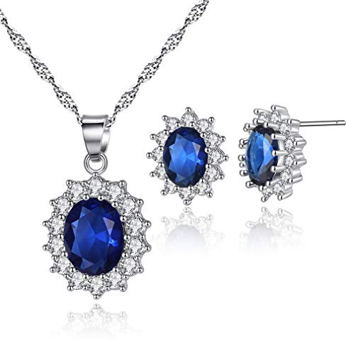 Canarea dam smyckeset cirkel örhängen halsband silver 925 zirkonia glitter smycken set, söt bling kristall hcotime smycken kedja örhängen idé för kvinnor flickor, Silver, Kubisk zirkonia