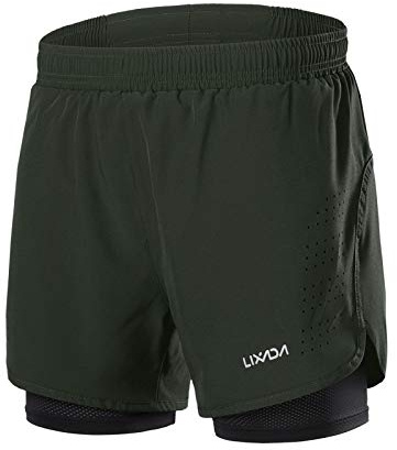 Lixada Löparshorts 2-i-1 för män, idrottsshorts, maraton, fitnesshorts, andningsfunktion, snabbtorkande shorts
