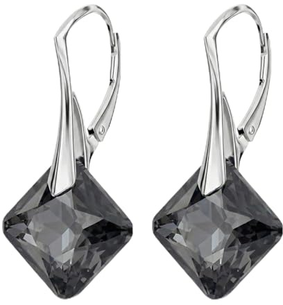 Panda-Jewellery Ohrringe Silber 925 Hängend - Ohrringe Hängend mit Kristallen - Wählen Sie Schmuck für Sie - Wetten Sie Auf Silber Ohrringe Damen in Form eines Rhombus (Silver Night)