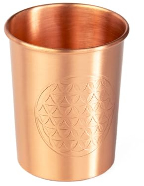 Bodhi Kupferbecher 2er Set | Ayurveda Trinkbecher aus reinem Kupfer | Trinkbecher mit 250 ml Volumen | Wasser Becher mit Design Veredelung | Langlebige Metallbecher | Blume des Lebens