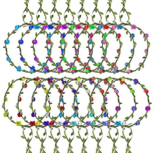 16 Pz Fiori Corona Fascia Capelli,Coroncina bambina Fiore Nastro,Capelli Ghirlanda floreale Foglia,Copricapo Bohémien Multicolore Donne Ragazze Damigella,Matrimoni Festival Vacanza Festa,Foto Spiaggia