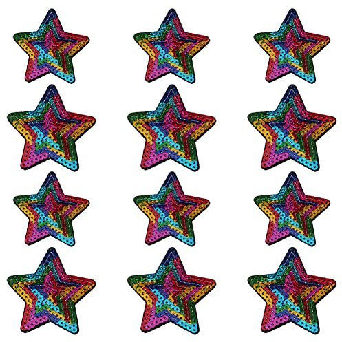Liitata 12 Stück Stern Pailletten Patches Glitzer Sterne Aufbügeln Aufnäher Dekoration Patches für Kleidung Jacke Shirt Jeans Hose Hüte Taschen Rucksäcke Schuhe - Bunte 2 Größen
