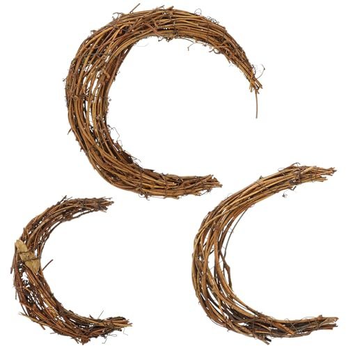 ABOOFAN 3 Pcs Moon Shape Grapevine Wreath Rings Vine Branch Wreath Christmas Rattan Wreath Garland Decoration for DIY Craft Holiday Wedding Party Decors