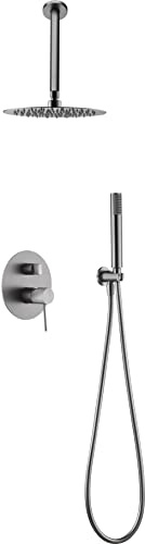IMEX - Ensemble de douche encastré plafond, kit mitigeur douche encastré 2 voies - Série Line Top Nickel brossé - GPQ038/NQ