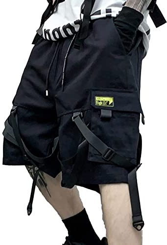 XYXIONGMAO Men's Functional Sweatpants Streetwear Black Techwear Pants Gothic Cargo Casual Tactical Shorts Joggers Hip Hop Overalls for Men(Black,XL)