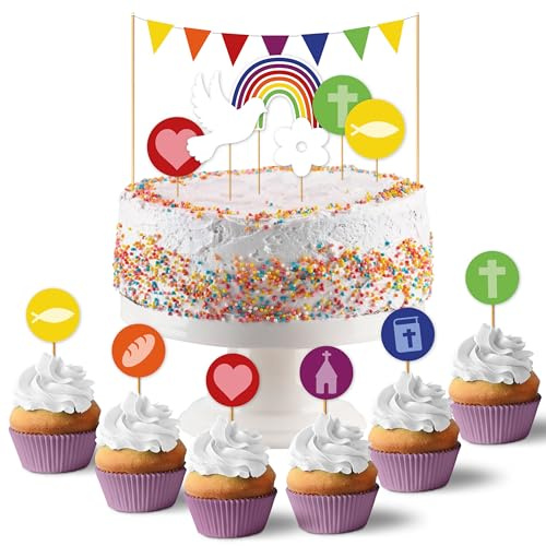 Papierdrachen - festliche Kuchenstecker für eine einzigartige Tortendekoration - Kuchen Topper 19-teilig - für verschiedene Anlässe wie Taufe, Kommunion, Firmung - Regenbogen - Set 2