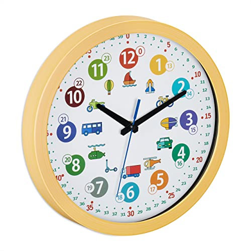 Relaxdays Orologio da Parete per Bambini, Analogico, Ø 30 cm, da Muro Cameretta Ragazzi, per Imparare l'Ora, Colorato
