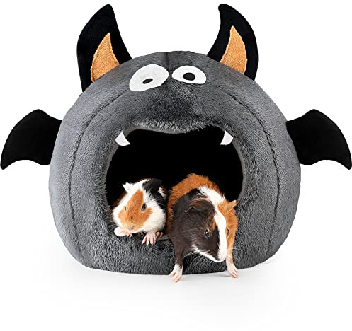 ONEJU Meerschweinchen Haus, Halloween Stil Meerschweinchen Bett, Kaninchenbett, Kaninchen Haus, ideales Zubehoer für kleine Haustiere, Fledermaus Form, Dunkel Grau