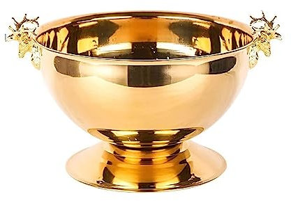 Wein- & Sektkühler 13,5 l/3,5 Gallonen Champagnerschale Eiskübel 304 Edelstahl Eiskübel Doppelwandiger Bierkübel for Barwein Eiseimer (Color : Gold With Ear)