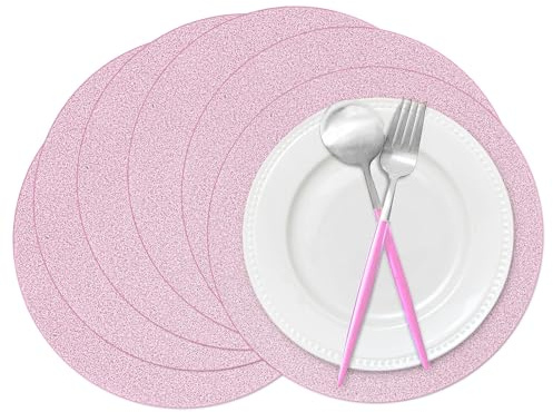 Datyiiha 50 tovagliette di carta glitterate rosa luccicanti, 35,5 cm, rotonde, usa e getta, centrini rosa chiaro, tovagliette decorative per matrimoni, banchetti, feste, casa, tavolo da pranzo