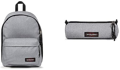 EASTPAK Out of Office Sac à dos, 44 cm, 27 L, Gris (Sunday Grey) & Round Single Trousse, 21 cm, Gris (Sunday Grey)