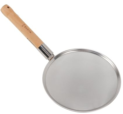 Feinmaschiger Schaumlöffel mit Holzgriff, Großes Sieb aus Edelstahl 304 mit Sieb und Nudellöffel mit Holzgriff Zum Kochen und Braten (26 cm Durchmesser)