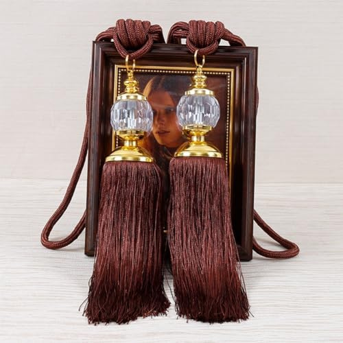 32 cm Quasten-Vorhänge, Krawatte, Polyester-Kristallperlen, Quaste, Vorhang-Raffhalter, Seil für Wohnzimmer, Schlafzimmer, Dekoration (roter Kaffee)