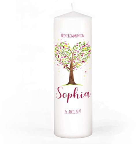 Striefchen® Wachskerze für Taufe, Kommunion und Co. in 4 Größen, Motivauswahl (Lebensbaum rosa-violett, 25 cm (H))