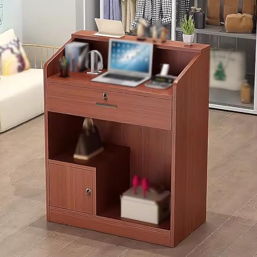 Empfangstheke, Rezeptionstheke, Empfangstresen vorn, Verkaufstheke aus Holz, Einfacher Theke, mit Großem Stauraum (Color : Walnut color, Size : 31.4in/80cn)