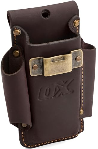 'OX Tools Leather Tool Holsters & Pouches – Hammer, Tape Measure, Utility & Roofer’s Knife Holders – Durable Oil-Tanned Leather for 2'' Tool Belts'