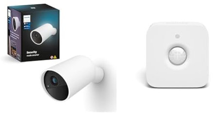 Philips Hue Secure kabellose Smart Home Überwachungskamera, weiß + Philips Hue Bewegungsmelder Indoor, Tageslichtsensor für smarte Beleuchtung, automatische Lichtsteuerung, weiß