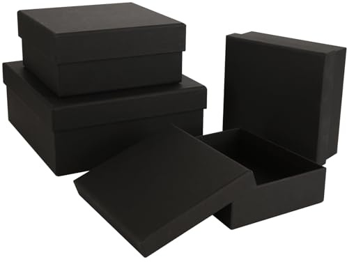 ASelected Schwarze Geschenkbox mit Deckel, quadratische Papier-Geschenkboxen, 4 verschiedene Größen, Valentinstag, Geburtstag, Feiertage für Geschenke, Brautjungfern, Schokolade, Cupcakes, Basteln,