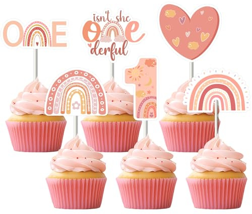 JOYMEMO 36Pcs Boho Regenbogen 1. Geburtstag Cupcake Toppers für Mädchen, böhmischen Regenbogen Isn't She Onederful Cupcake Picks für Boho ersten Geburtstag, Groovy Hippie Geburtstag Party Dekorationen