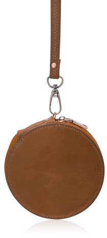 WisePoint Geldbeutel Klein, Echtleder Portemonnaie Runde Geldbörse Klein mit Retro Bronze Reißverschluss, Damen Geldbörse zum Einkaufen, Reisen (Braun)