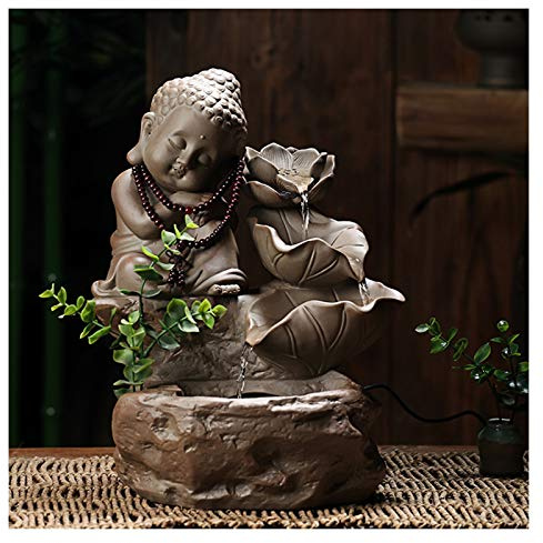 Fuente de Agua de Interior de cerámica 3 Capas de la Fuente de Buda Lotus Zen 21 * 24 * 32 cm Sala de Feng Shui Agua Adornos Bonsai humidificador Fuente de Agua