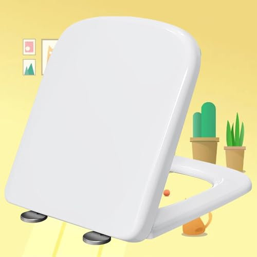 Wc-Sitz mit Absenkautomatik Weiß Toilettendeckel Eckig Antibakteriell Toilettensitz mit Verstellbaren Scharnieren Wc Sitze mit Verstellbaren Scharnieren,white-36 * 44cm