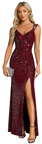 Ever-Pretty Robe de Soirée Femme Longue Moulante Fendu Col V Plis Bandoulière à Sequins Haute Élasticité EE01888
