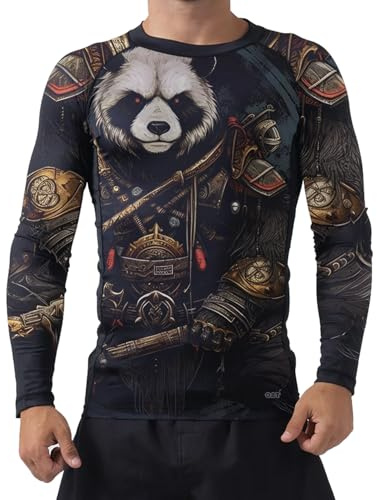 O2TEE Men's Long Sleeve Judo Panda Rashguard - Soft and Comfortable BJJ Base Layers, XXXL