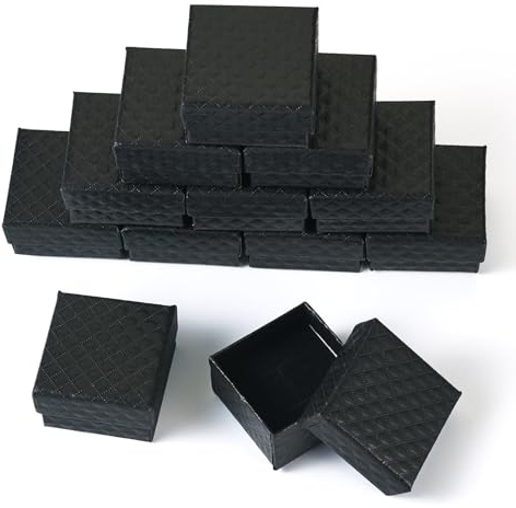 Boutigem 12Pcs scatola di esposizione dei monili del cartone scatole di regalo dei monili di carta nera con il modello del diamante 5x5x3cm per la scatola di imballaggio dei monili dell'anello