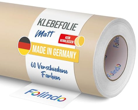 FOLINDO Möbelfolie selbstklebend matt - langlebige Möbel Klebefolie 082 Beige 5 m x 63 cm - Klebefolie Küche - selbstklebende Folie Möbel - moderne Schrankfolie versch. Größen
