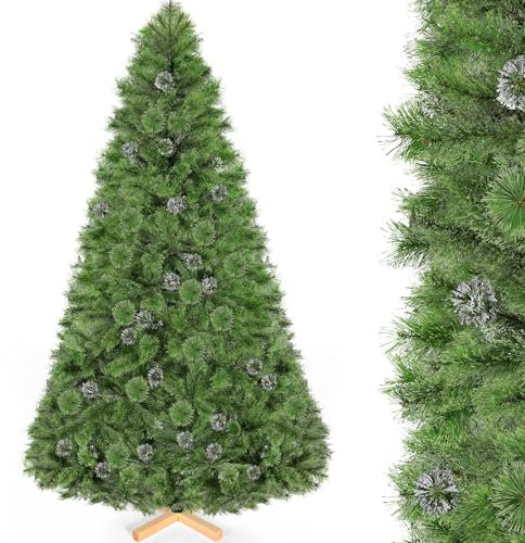 Weihnachtsbaum Künstlich, Nordmanntanne Premium 180cm, Naturgetreu und Dichte Zweige, Künstlicher Weihnachtsbaum mit Christbaum Holzständer, 510 Spitzen, Metallscharniere, Einfach zu Montieren
