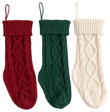 kesurpae 3 x Zopfstrickstrümpfe, supergroße Größe für Klassische Weihnachtsstrümpfe, gestrickte Weihnachtsstrümpfe, personalisierte Socken