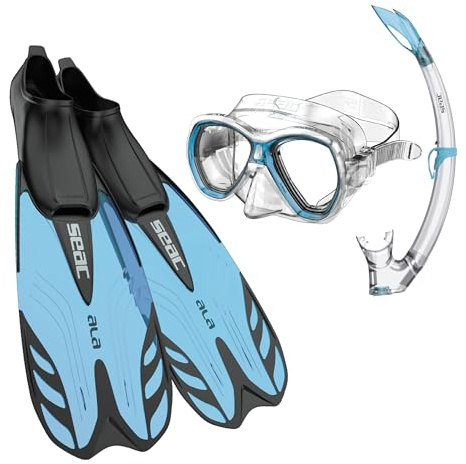 SEAC Set Tris Ala Snorkeling, Ala Fins, Elba Mask, Tribe Snorkel suitable for snorkeling and recreational diving for adults and children