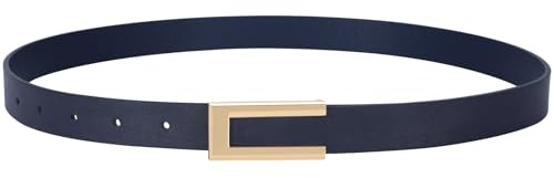 VONMELLI Cintura Donna Eleganti Cintura Donna in Pelle Retrò Cintura Sottile per Abiti Cinture da Donna per Jeans Pantaloni con Fibbia Dorata Blu L
